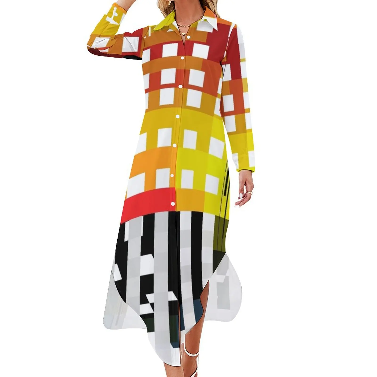 

Abstract Building Long Sleeved Shirt Dress women's summer jumpsuit dress for women 2024 womans clothing