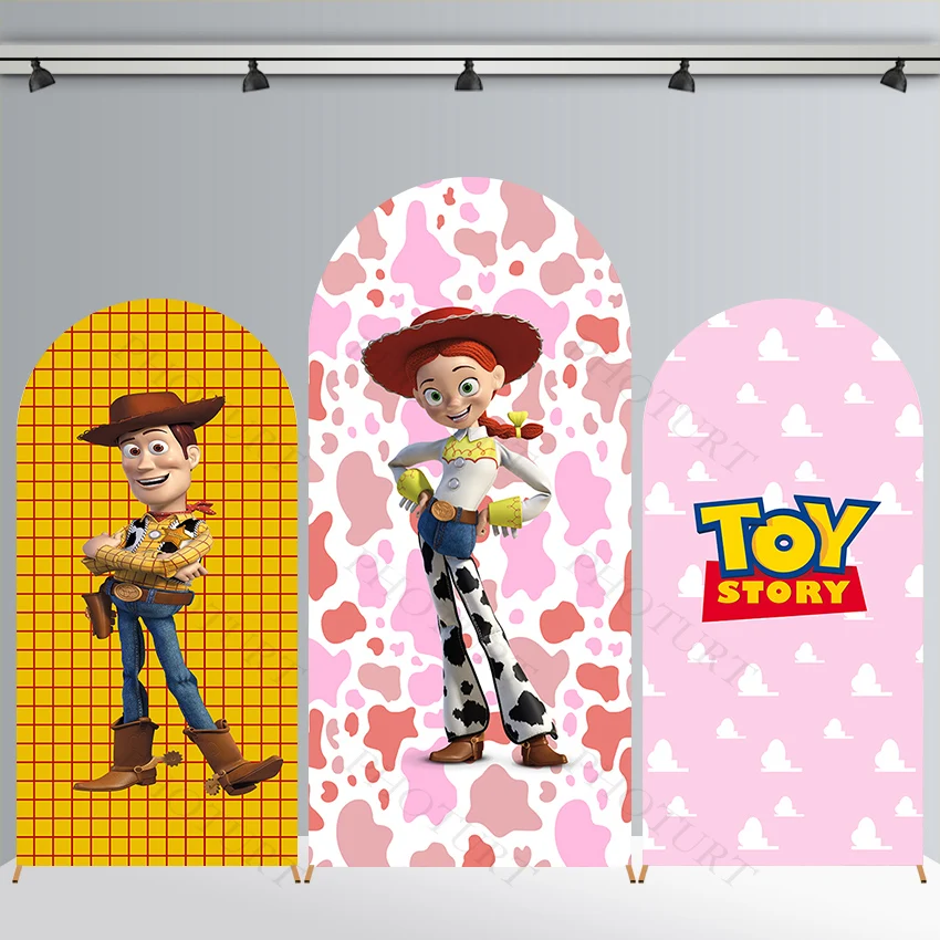 

Arch Disney Toy Story Background Boy Birthday Party Backdrop Cowboy Woody Buzz Lightyear Polyester Arch Banner Photography Props