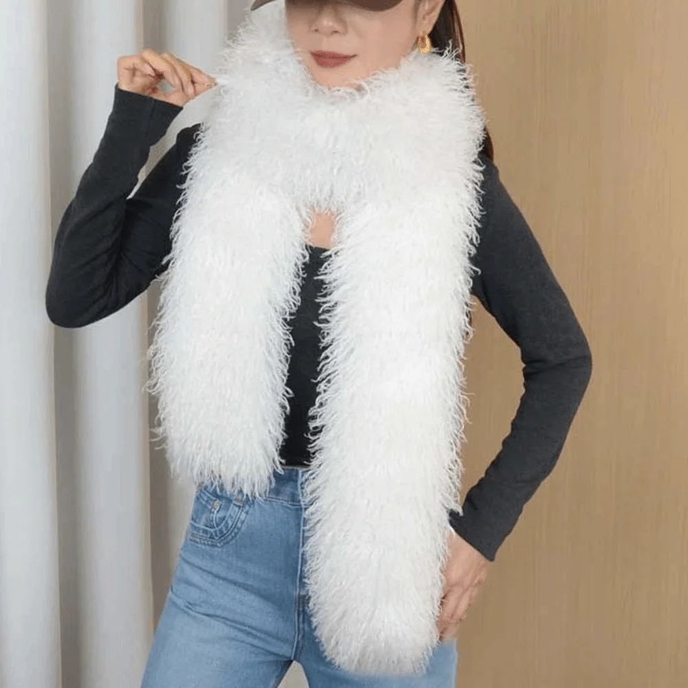 Thick Faux Fur Scarf Double Sided Soft Long Plush Muffler Skin Friendly Elegant Look Curly Fur Wrap Daily Wear