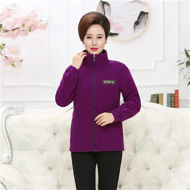 2024Spring Autumn New Jackets Large Size 5XL Middle-Aged Elderly Jacket Women Polar Fleece Sports Coat Loose Mother Outwear Tide