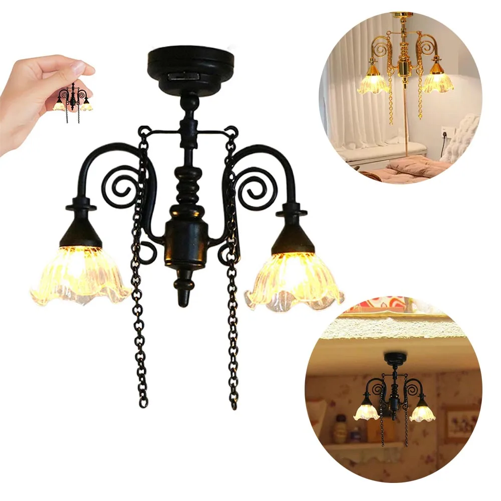 

1/12 Dollhouse Miniature LED Lamp Ceiling Lamp DollHouse Life Decor Toy Chandelier Droplight Lighting Home Furniture Model