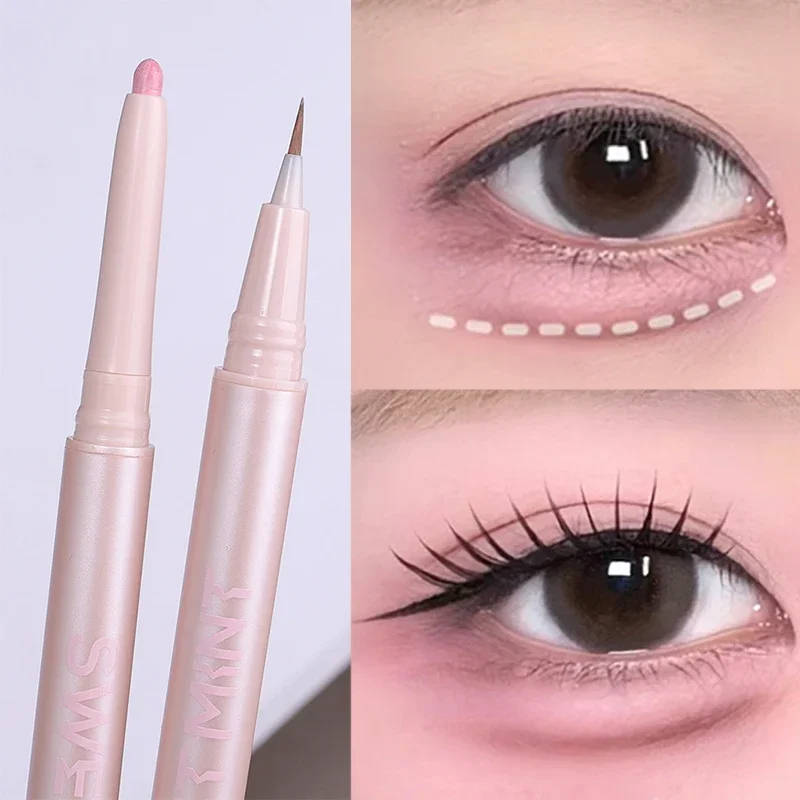 Double Head Matte Pink Lying Silkworm Pen Waterproof Long Lasting Natural Brightening Glitter Eyeshadow Eyeliner Pencil Cosmetic