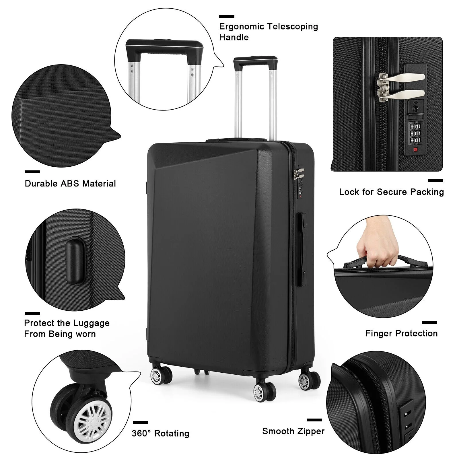 3 Pieces Luggage Set Softside Travel Suitcase with Spinner Wheels, 20+24+28in Lightweight Suitecase Set