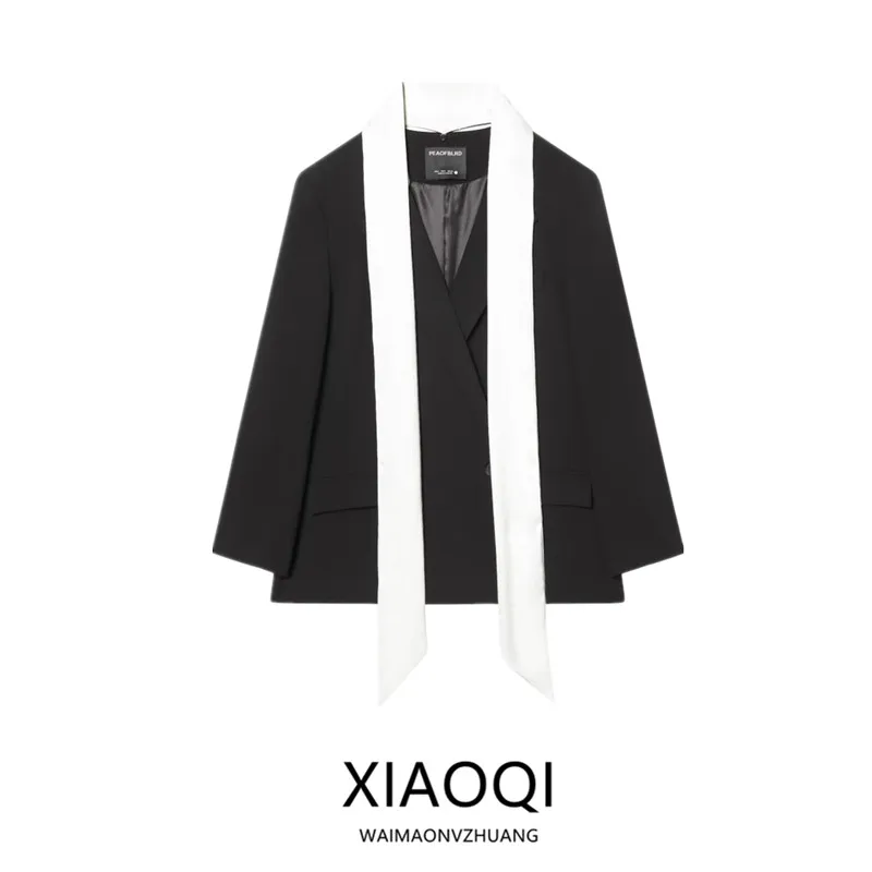 

Winter 2025 Women's Long Sve Color Blo Scarf Suit Jaet New Arrival Faion Design Commute Sle Ladies Premium ort Coat