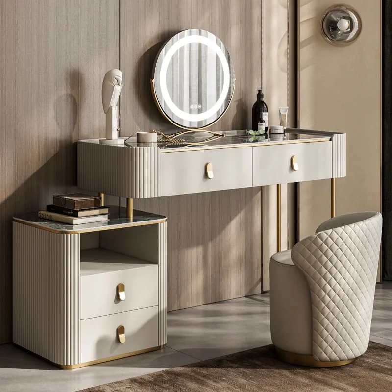 

Italian Nordic Simple Light Luxury Bedroom Dresser Storage Cabinet Dressing Table Girl Makeup Table With Led Light Mirror