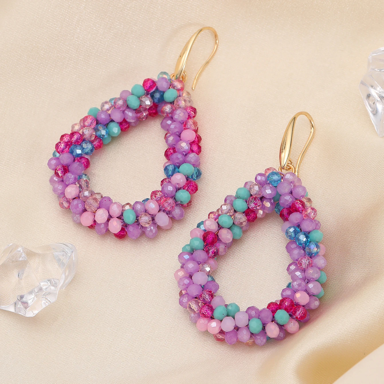 INKDEW Mischfarbe Große Tropfen Ohrringe Bunte Perle Handgemachte Threading Kristall Ohrringe für Frauen Geschenk Wasser Tropfen Schmuck EA004