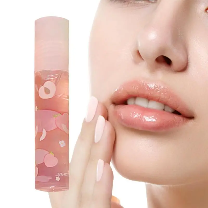 Transparente incolor mel frisado frutas e água lábio óleo, Plumping Gloss para dia e noite, hidratante, cor aleatória, 1pc