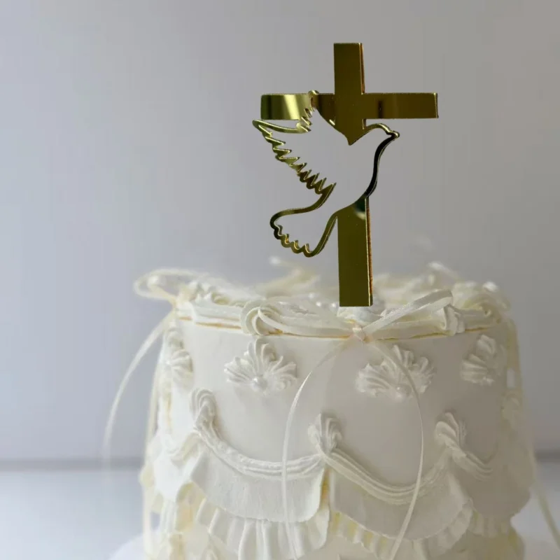 3 piezas de decoración de pastel cruzado de paloma de la paz enchufable para comunión, bautismo de bebé, ceremonia de nombre, Navidad, Pascua y cristiano