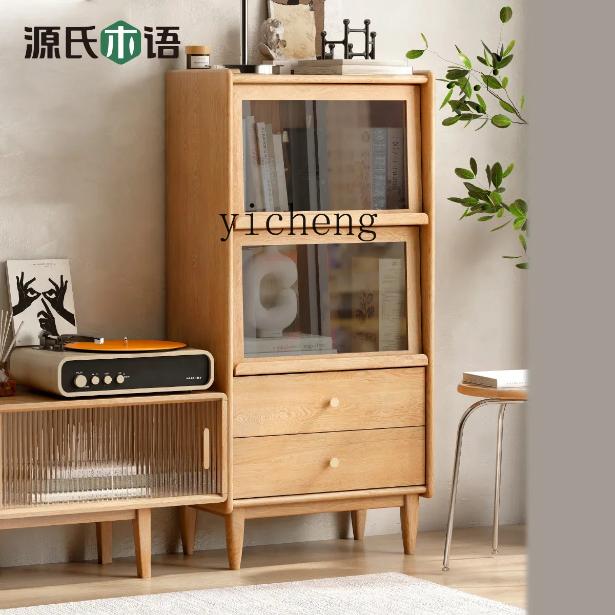 solid wood flap TV side cabinet oak living room magazine log display cabinet small bookcase