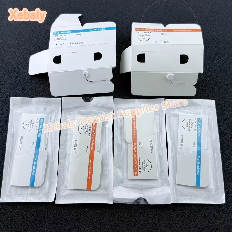 40 pièces de sutures chirurgicales en nylon non résorbables avec aiguille pour implant dentaire