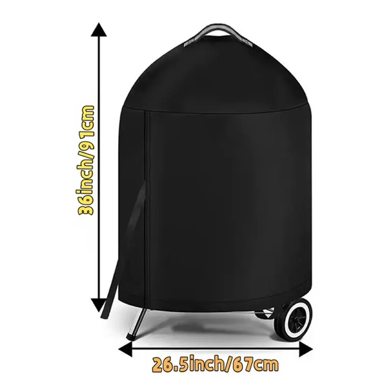 Black Round Outdoor Grill Cover with Top Handle Waterproof Heavy-Duty 210D Protection for Fire Pit Stove BBQ Electric view 4
