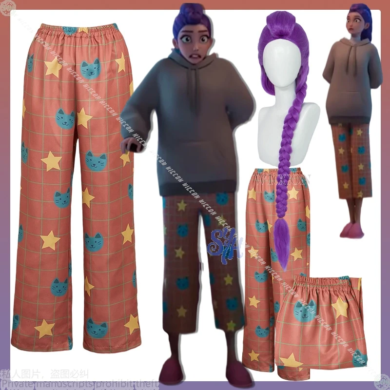 Rumi Kpop Demon Anime Cosplay pantalones de pijama para niños dibujos animados estilo Retro naranja azul gato estrella patrón Kawaii disfraz infantil Ha