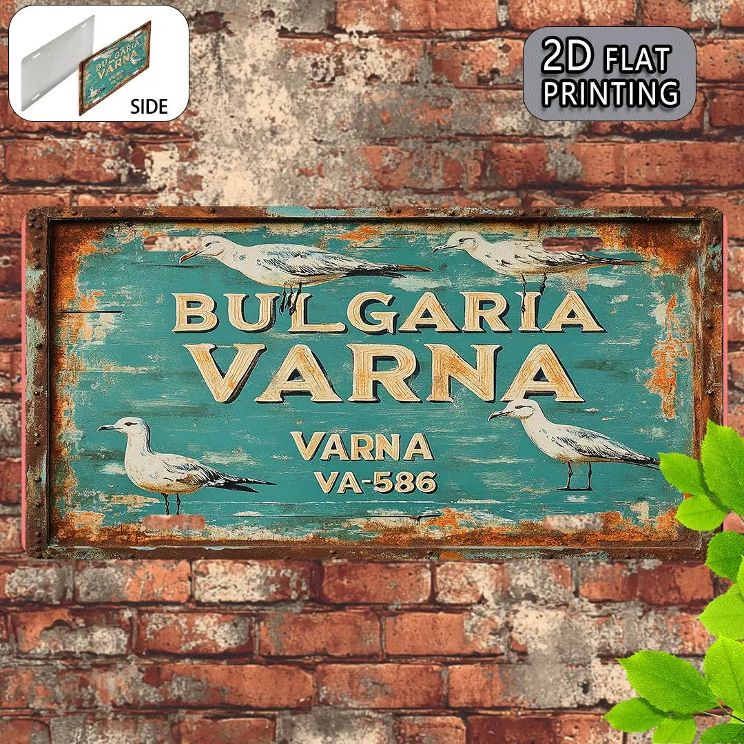 2D Flat, 1pc, Vintage Licence, Decorative Sign (29.97cm x 14.99cm), Only for Decoration, Bulgaria Varna Seagull + Number Design,