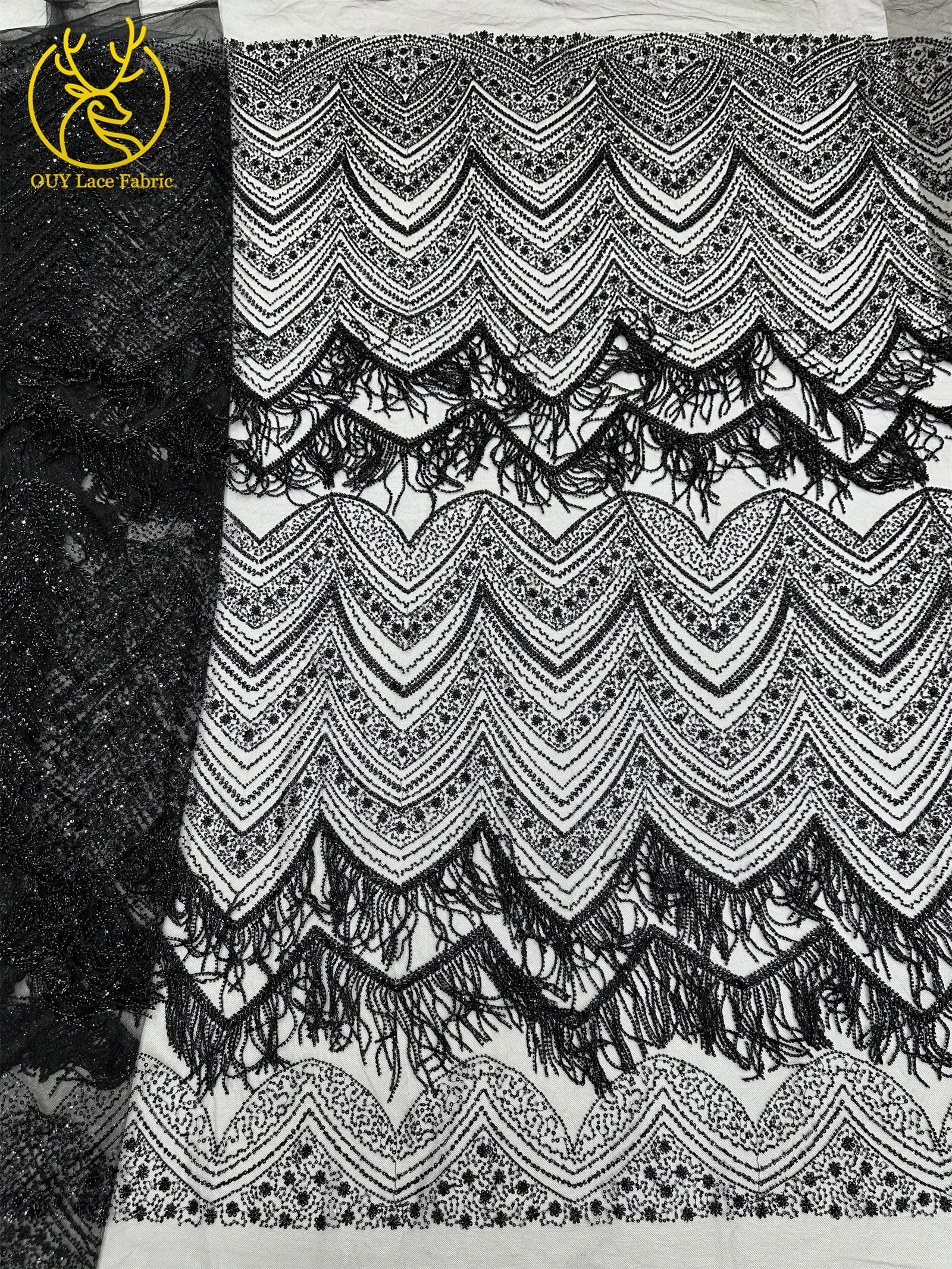 Hochwertiger 3D-Quasten-Perlen-Spitzenstoff, goldfarbener afrikanischer Perlen-Pailletten-Spitzenstoff, französische Tüllspitze für Hochzeitskleider, 5 Yards – Detail 30