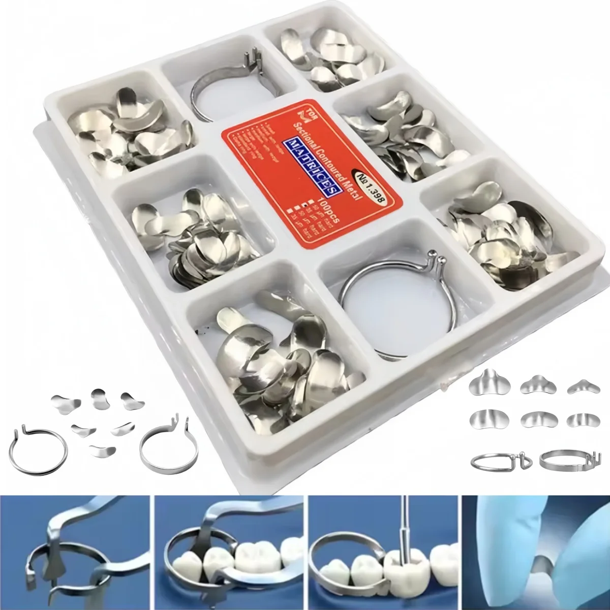 Dental Sectional Matrix Contoured System Metal Matrix Band Clamp with Separating Ring Filling Molding Sheet Dentist Instruments