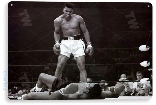 1e,TIN SIGN Muhammad Ali Boxing Ring Historic Photo Metal Décor A132