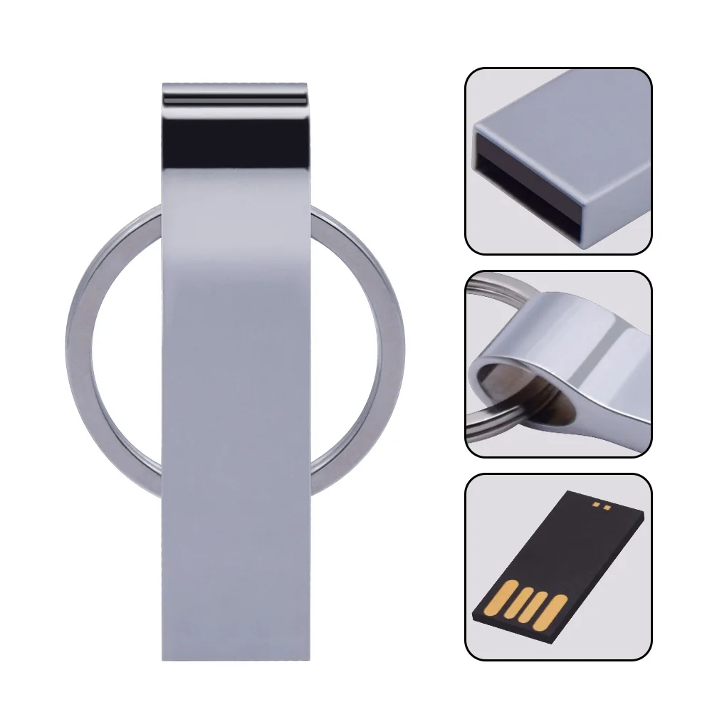 محرك أقراص فضي مقاوم للماء مع حلقة ، عصا ذاكرة ، محركات أقراص فلاش USB معدنية ، 8 جيجابايت ، 16 جيجابايت ، 32 جيجابايت ، 64 جيجابايت ، 30 لكل حصة