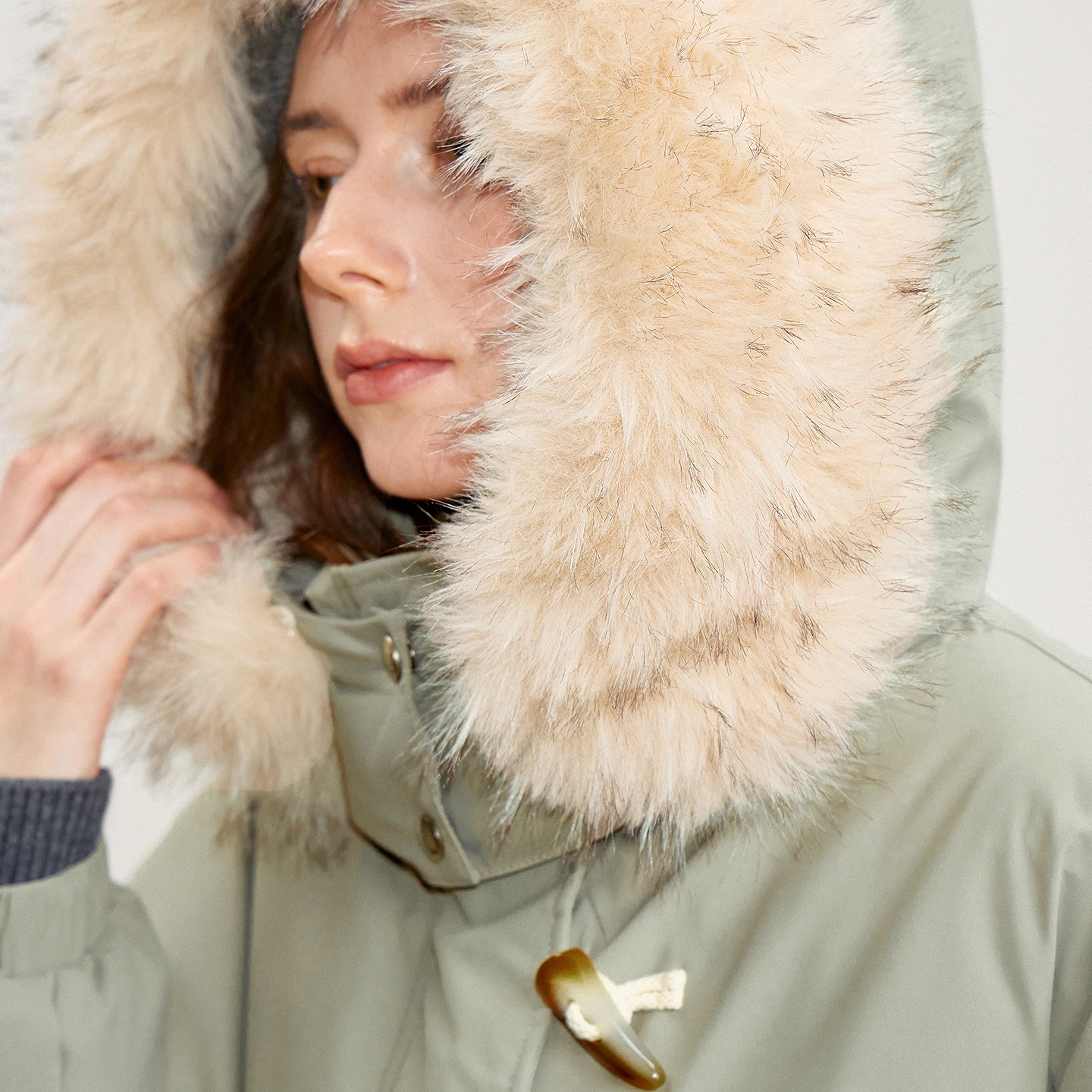 TOYOUTH-Chaqueta de plumón 90% para mujer, abrigo largo de tres pruebas con cuello de piel nueva, con capucha, hebilla de cuerno de vaca, invierno, 2025