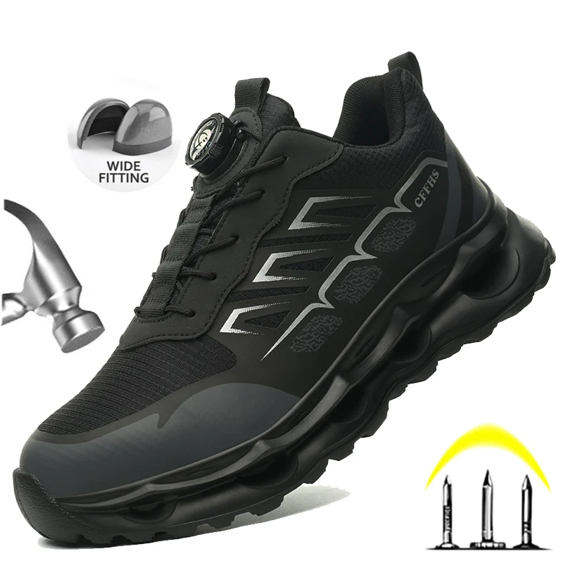 

Rotary Button Safety Boots Men's Steel Toe Anti-Slip Construction Work Boots Indestructible Lightweight Breathable Work Sneakers