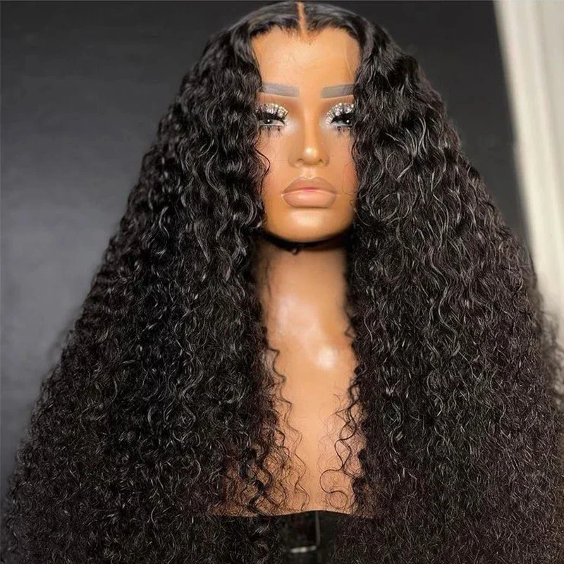 

Black Kinky Curly Matched All Skins 26 Inch 180Density Lace Front Wig Glueless Preplucked BabyHair Heat Resistant Daily Wig