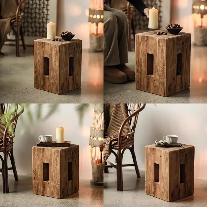 Solid Wood Square Side Table Low Stool Small Coffee Table for Living Room Home Furniture Sofa Bedside End Table