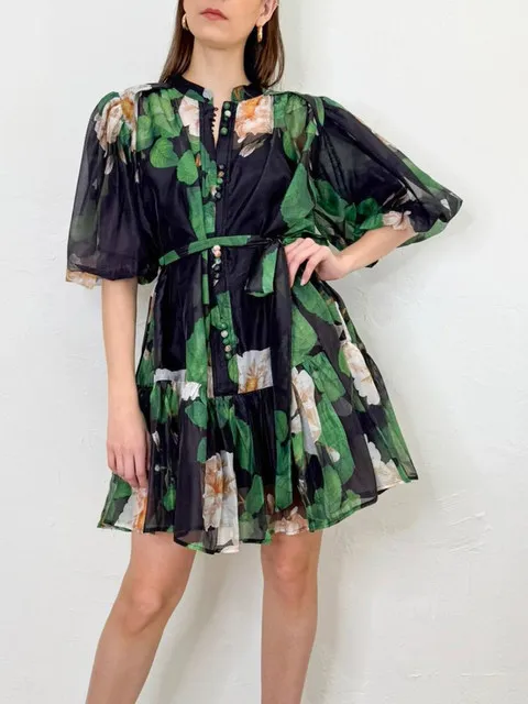

Hit Color Loose Dresses For Women O Neck Short Sleeve High Waist Temperament Mini Dress Female Fashion Style New