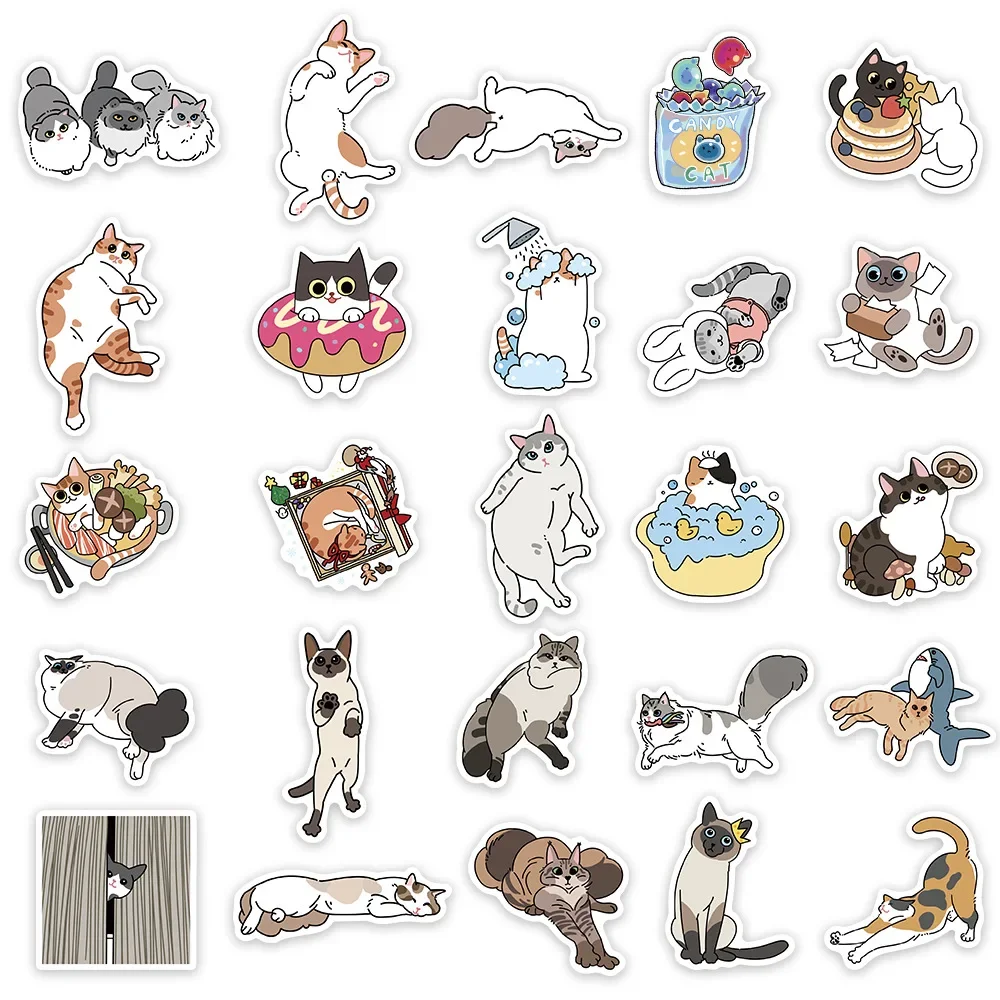 50Pcs Kawaii Cat Kitty Stickers Cute Animal Decals Kids Toys Scrapbook Laptop Phone Stationary Guitar Suitcase Car Sticker