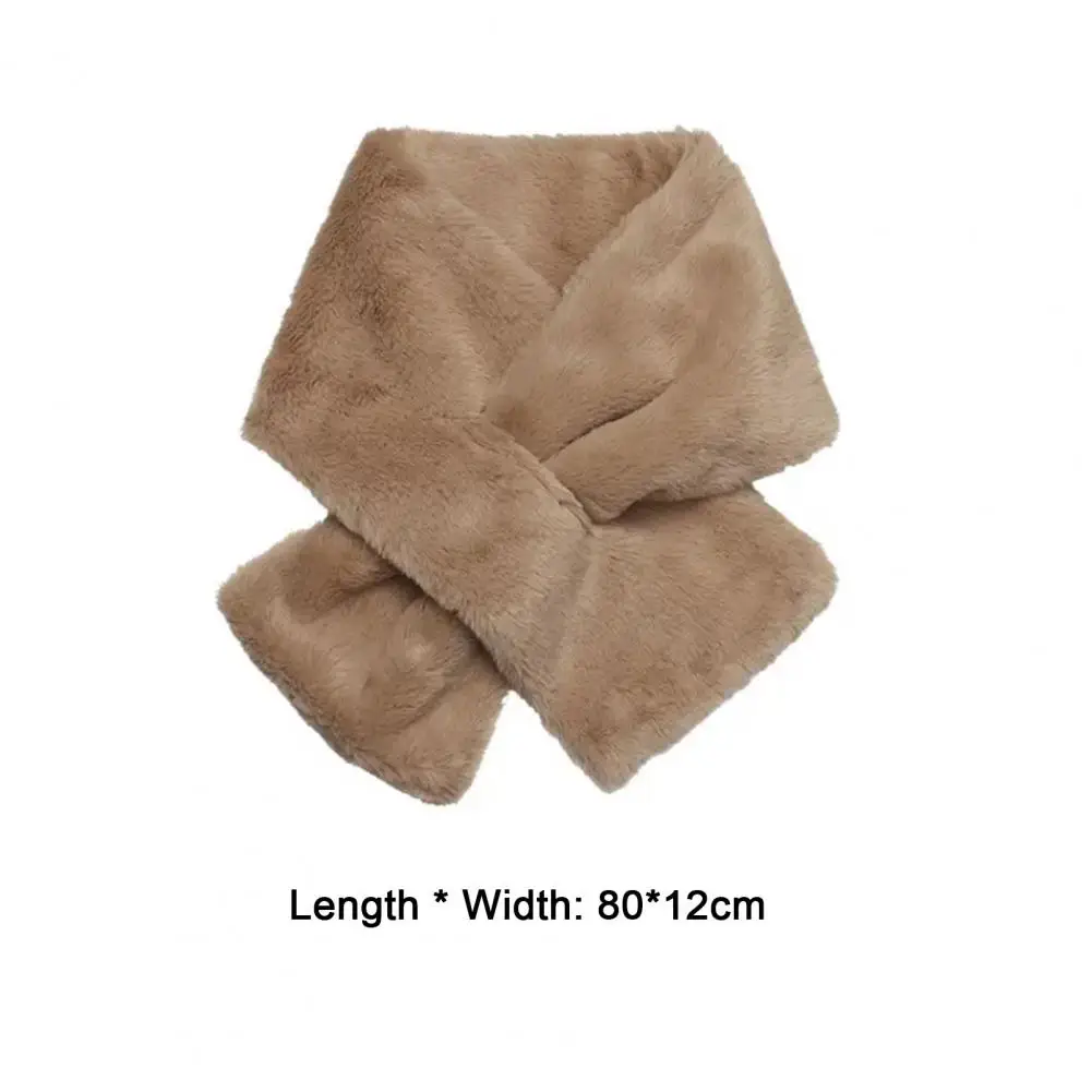 Women Winter Faux Rabbit Fur Cross Collar Solid Color Thickened Neck Warmer Scarf Collar Plush Shawl Scarf Clothes Accessories