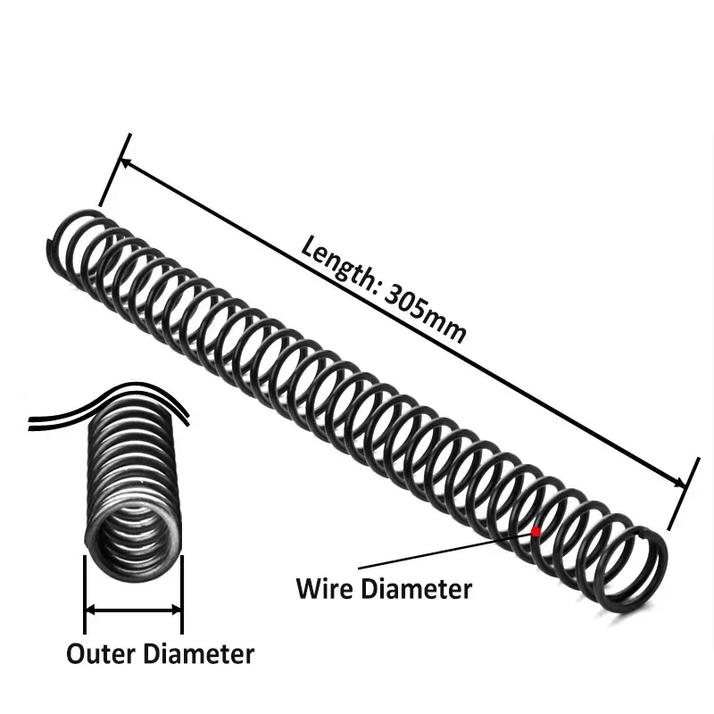 Length 305mm Black Steel Pressure Compression Spring Wire Diameter 0.3 0.4 0.5 0.6 0.7 0.8 1 1.5 1.8 2 2.5-- 6mm OD 3-60mm