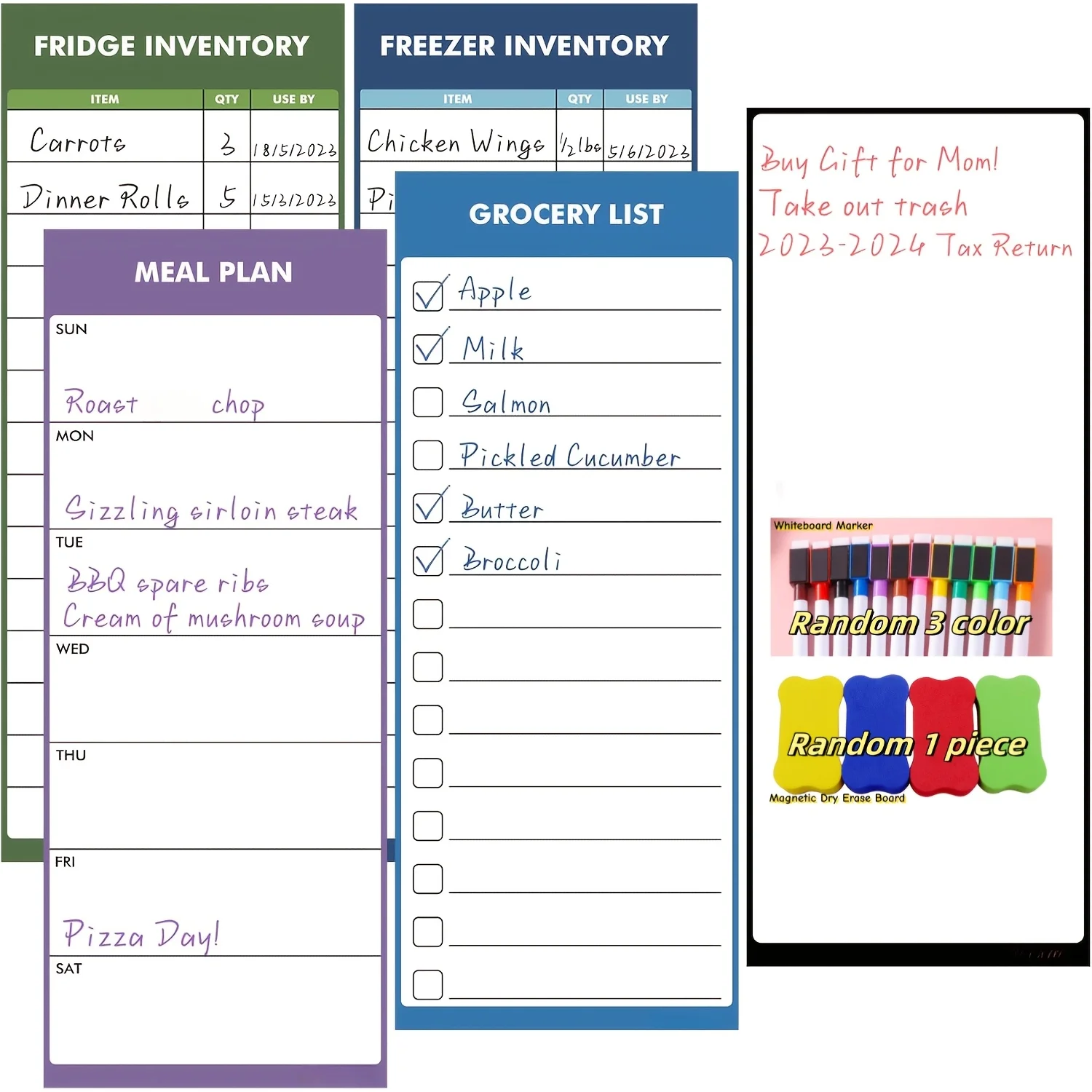 Magnetic White Board Fridge - Dry Erase Meal Planner Refrigerator - Weekly Menu Board, Grocery List, Memo Pad, Fridge and Freeze