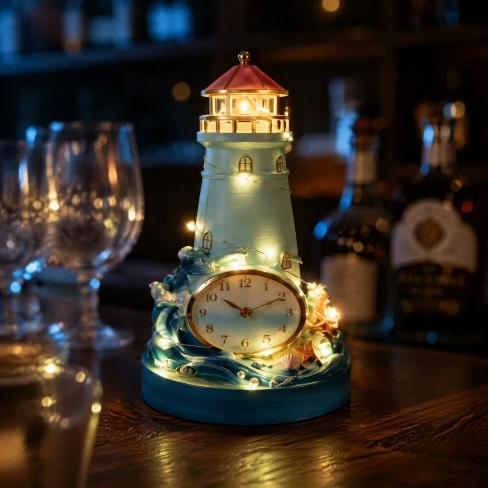 Lighting With Clock Coastal Light Clock Transparency 20cm Coastal Glow Clock Creativity Fashion Lighthouse Bar Decoration