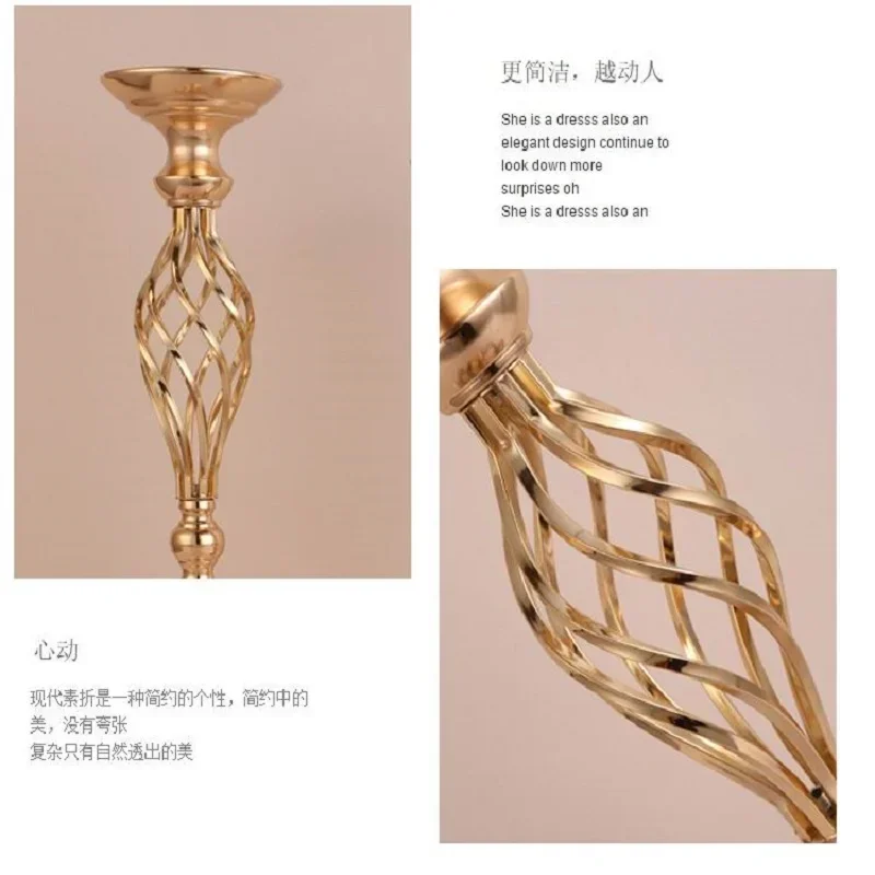 10 Stück Goldene Blumenvasen, Kerzenständer, Deko-Ständer für Hochzeiten, Partys, Events, Tischdekoration, Säulenkerzenhalter – Detail 16