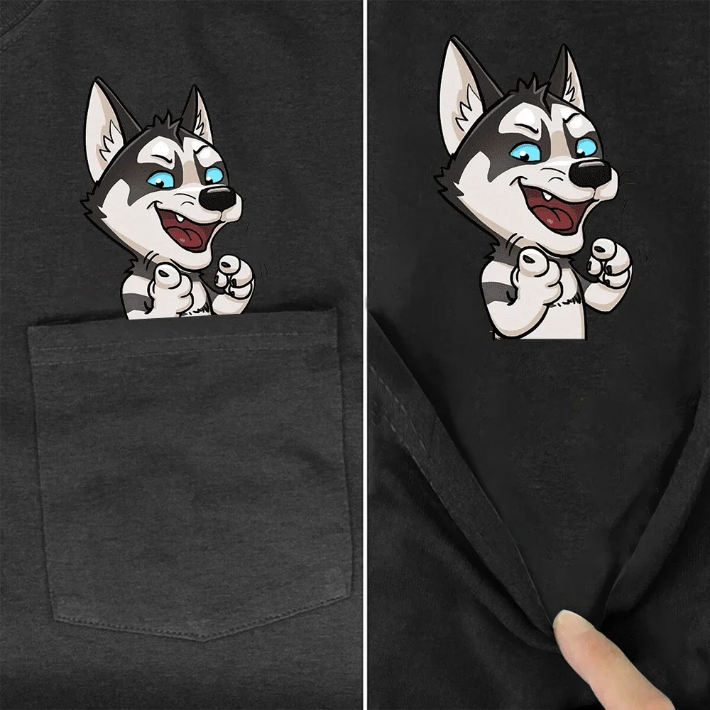 CLOOCL Fashion Woman Tshirts Fashion Brand Funny Husky Printed Pocket Tees Harajuku Tops Black 100% Cotton Graphic Tee