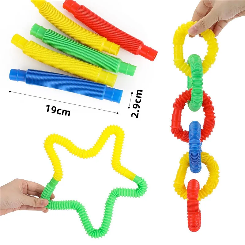 6 PCs Colorful Telescopic Tube Children\'s Vent Decompression Plastic Stretching Corrugated Tube Children Adult Stress Relief Toy