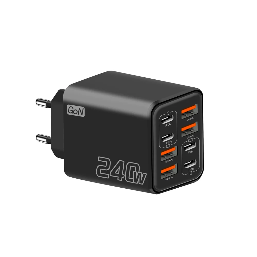 240W 8-in-1 USB-C GaN-Ladegerät, schnelles Ladegerät, Netzteil für iPhone, Samsung, Xiaomi, EU/US/UK-Stecker, Reiseladegerät