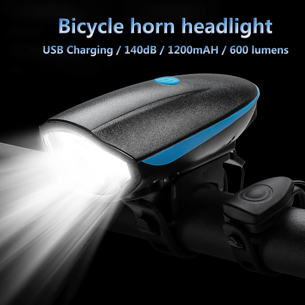 1200mAh Bicycle Light Horn USB Bike Headlight Solar Power Led MTB Bike Electric Bell 140dB Night Riding Bicycle Accessories