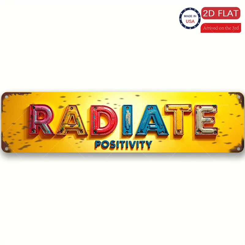 1 قطعة علامة معدنية، 4 × 16 بوصة "إيجابية مشعة: لافتة معدنية مسطحة نابضة بالحياة ثنائية الأبعاد لديكور المنزل" #2