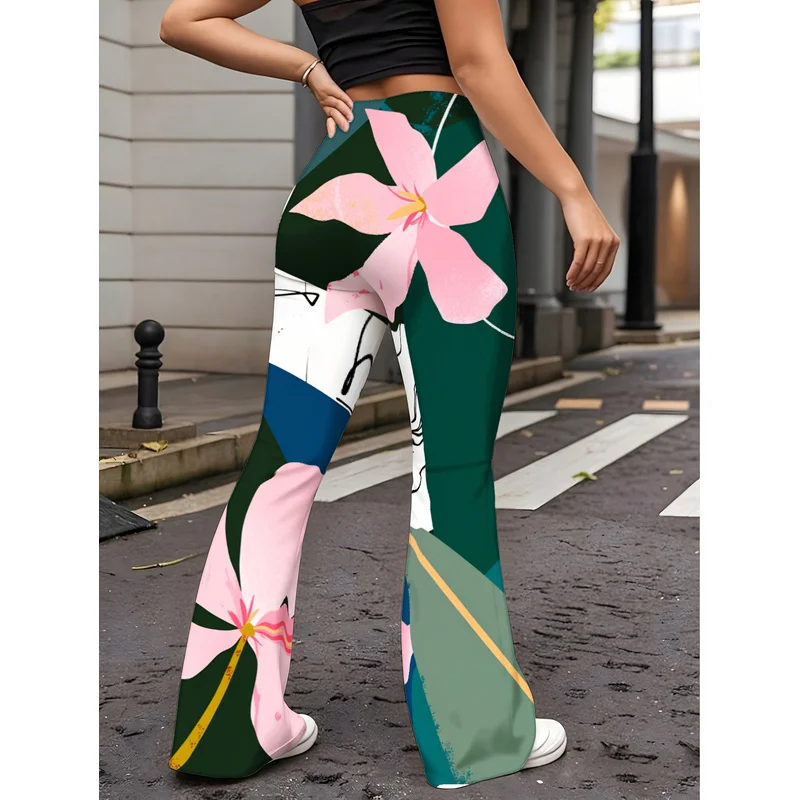 Girls All Over Print Flare Pants Stretchy Bell Bottom Leggings Elastic Waist Pants for Tween Teens Back to School Outfit