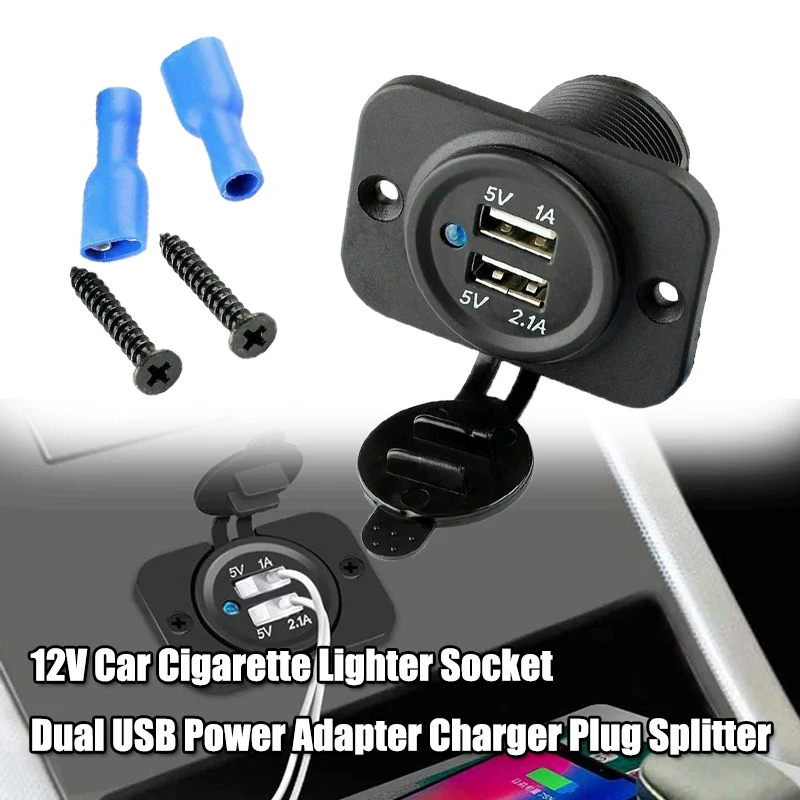 12V Car Cigarette Lighter Socket Dual USB Power Adapter Charger Plug Splitter 5V Voltage For Car Boat Marine Mobile Car Accessor