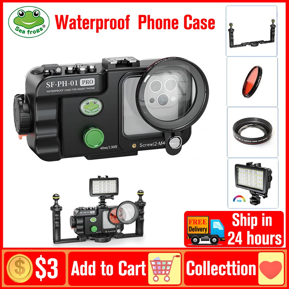 Seafrogs SF-PH-01 Pro 40 Meters/130Ft Underwater Housing Waterproof Phone Case For iPhone 14 Samsung S21 S22 Huawei Andriod