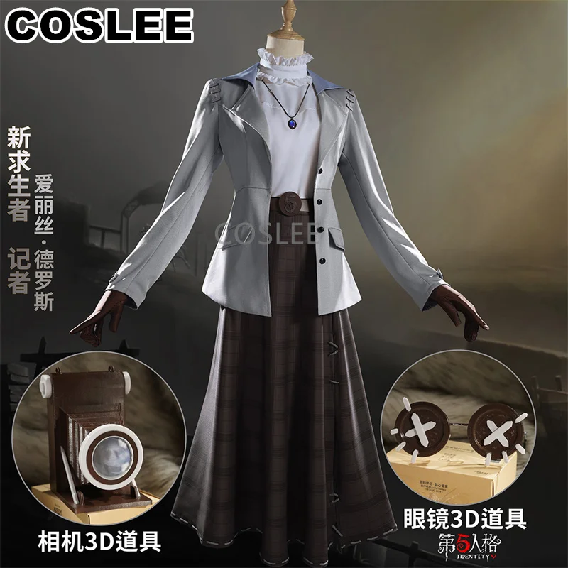 COSLEE Identity V Alice DeRoss Cosplay Costume New Survival Reporter Game Suit Uniform Dress Halloween Party Outfit For Women