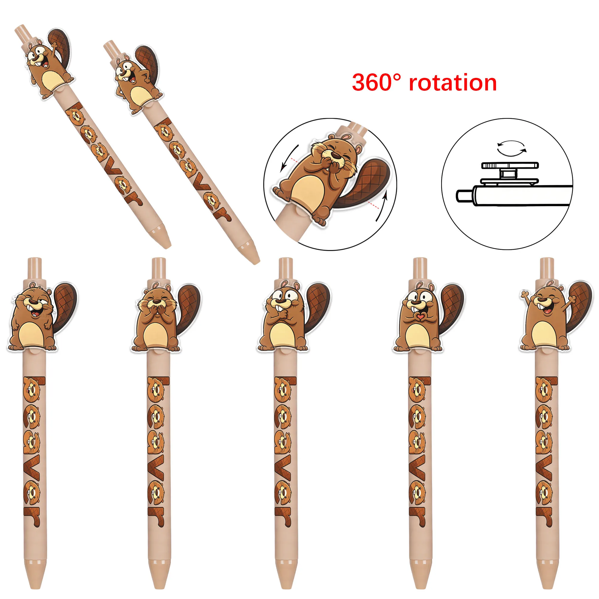 

7 PCS Creative Ballpoint Pens - Beaver-shaped Signature Pens - Random Patterns - Light Brown - Gift Pens
