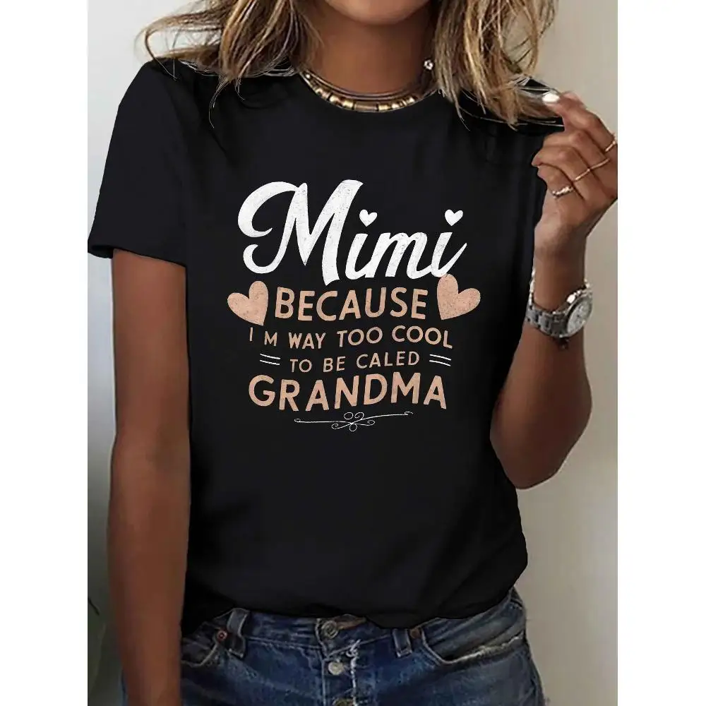 

Футболка с рисунком Grandma Mimi — мягкая женская футболка с сердечком и буквенным дизайном, повседневный круглый вырез, короткий рукав, удобная посадка