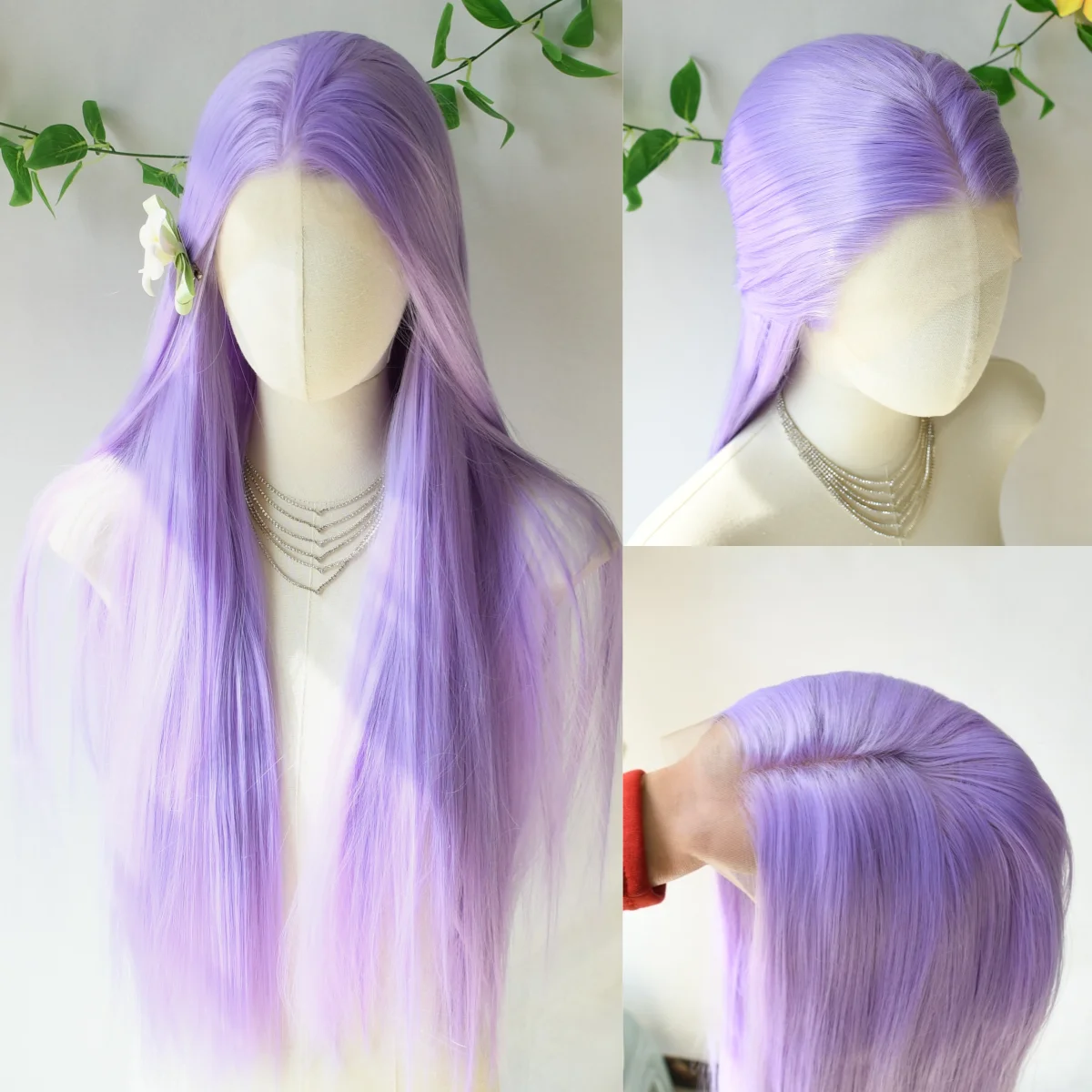 

Lavender Purple Lace Front WigS Long Straight 30 Inches Heat Resistant Light Pruple 13x4 HD Synthetic Lace Frontal Wig Cosplay