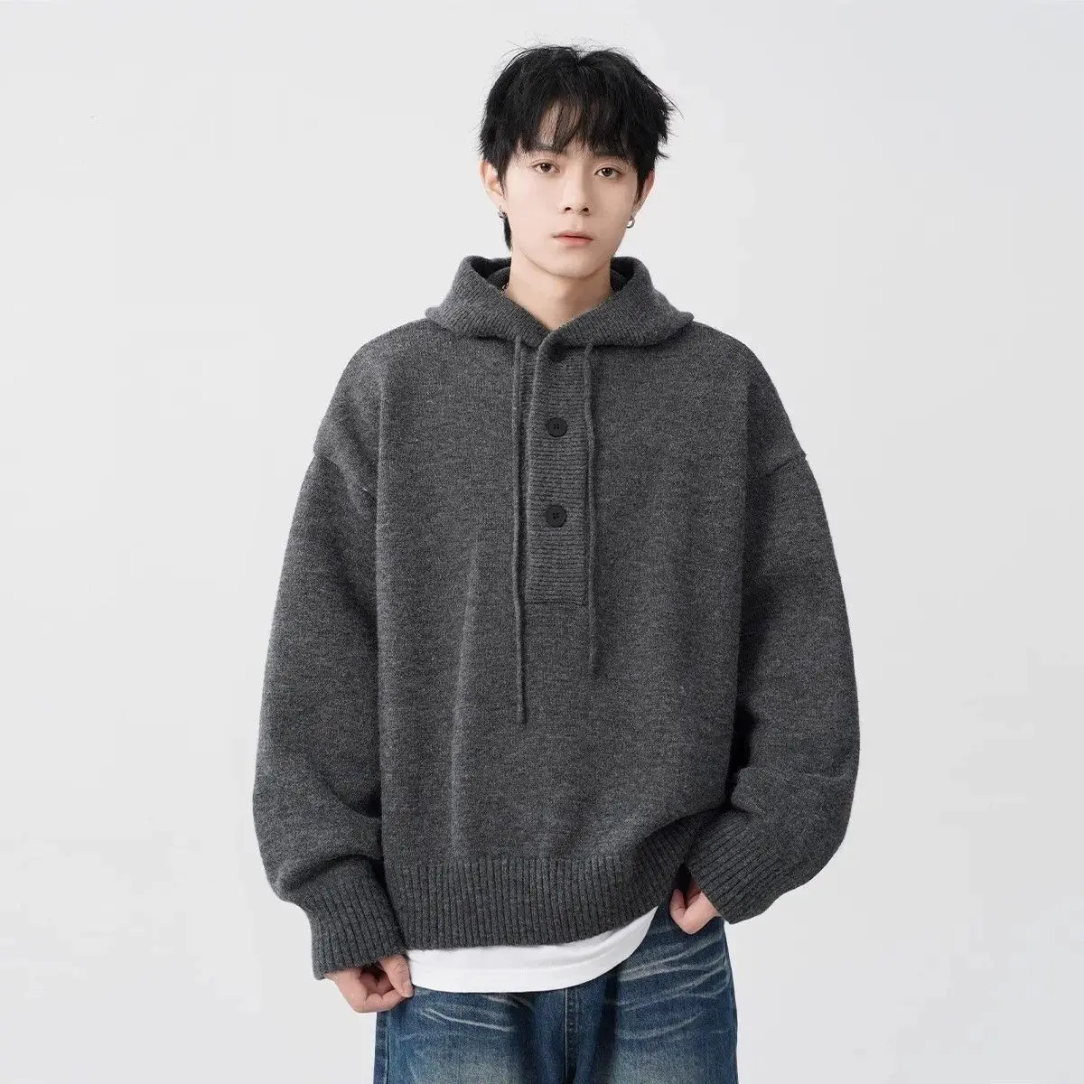2025 Winter New Unisex Hooded Knitted Sweater Men and Women Thick Oversized Loose Casual Hooded Sweater Pullover Men