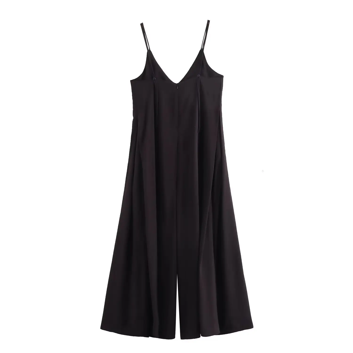 Withered Nordic Minimalist V-neck Dungaress Women Camisole Loose Jumpsuit Black Sexy Backless