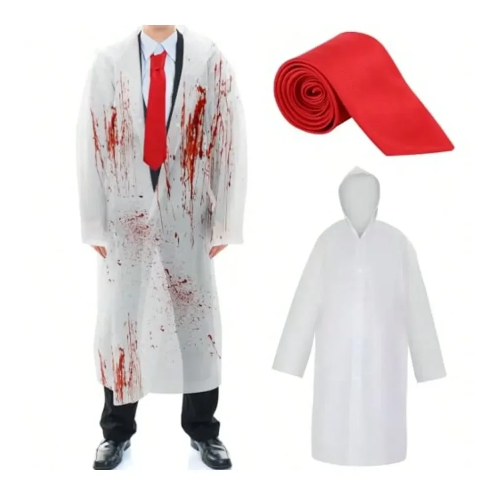 

2 Pcs Halloween Raincoat Costumes For Adults Solid Color Tie Formal Necktie Red Neck Tie EVA Rain Coat Waterproof Rain Poncho R