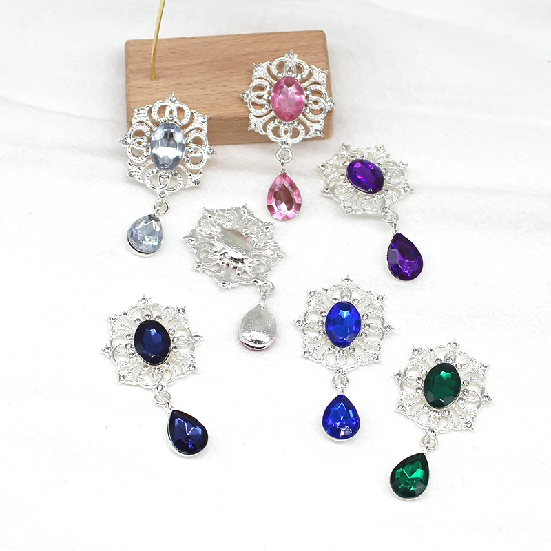 Shiny 28*49MM 10Pcs Crystal Rhinestone Brooch Accessories DIY Wedding Invitation Card Wine Glass Gift Box Creative Decoration