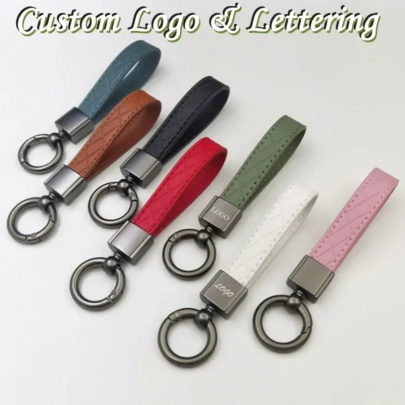 

Customized Logo Simple Car PU Leather Key Chain Men's and Women's Keychain Pendant Fashion Diamond Key Ring Wholesale Gifts