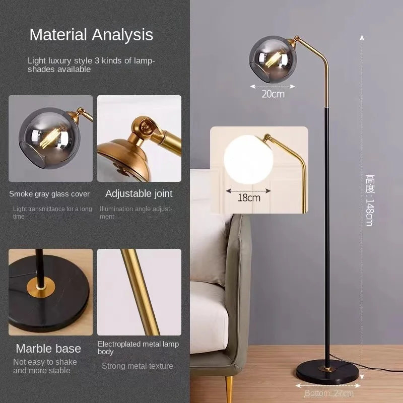 Imagem -04 - Nordic Led Glass Floor Lamp Round Ball Standing Luzes Lâmpadas de Leitura Luminárias Modernas Salas Quarto Estudo Preto Ouro Branco